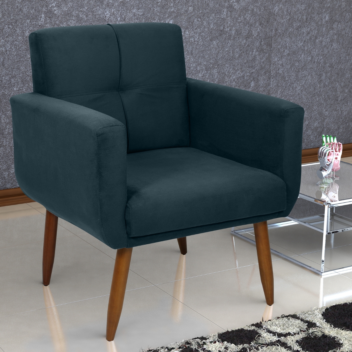 Poltrona Decorativa Itaqui Suede Petróleo