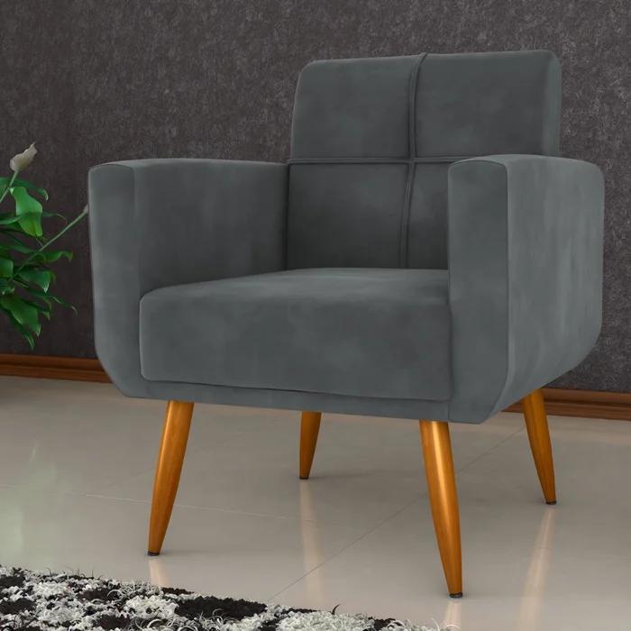 Poltrona Decorativa Itaqui Veludo Cinza