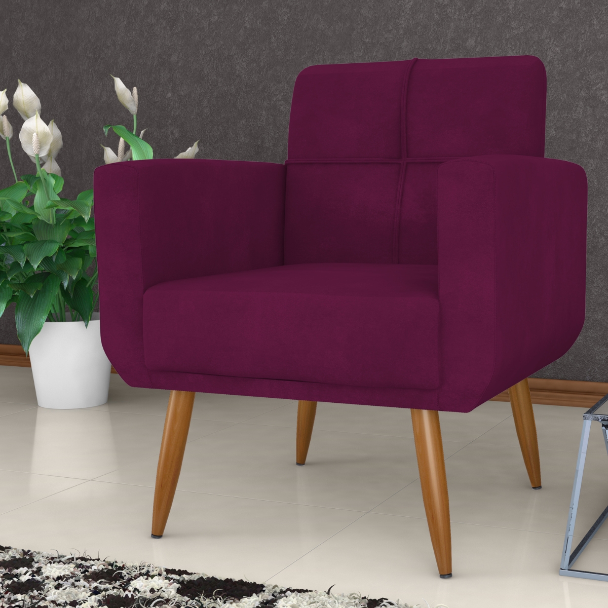 Poltrona Decorativa Itaqui Veludo Turkey Marsala