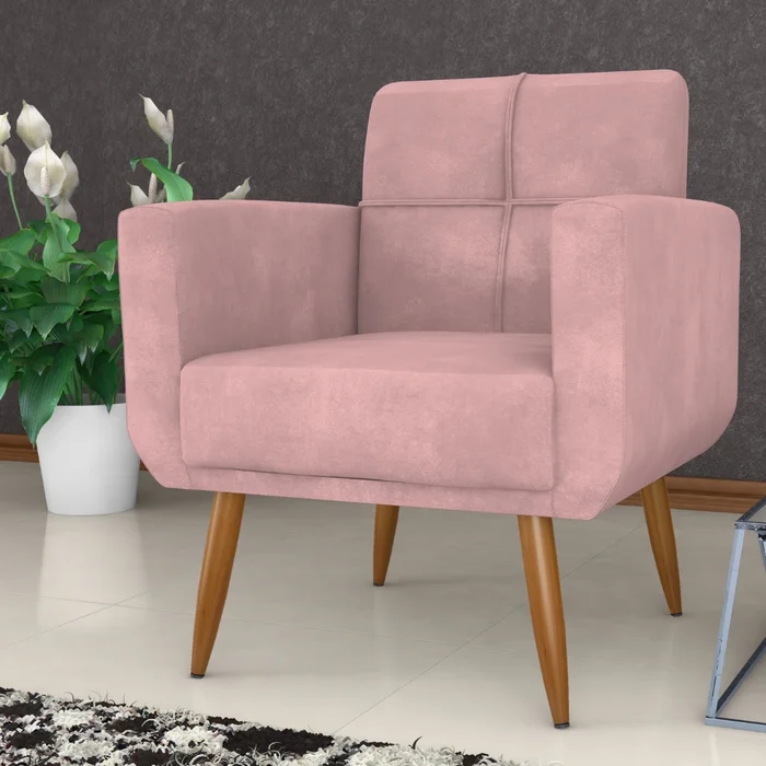 Poltrona Decorativa Itaqui Veludo Turkey Rosa