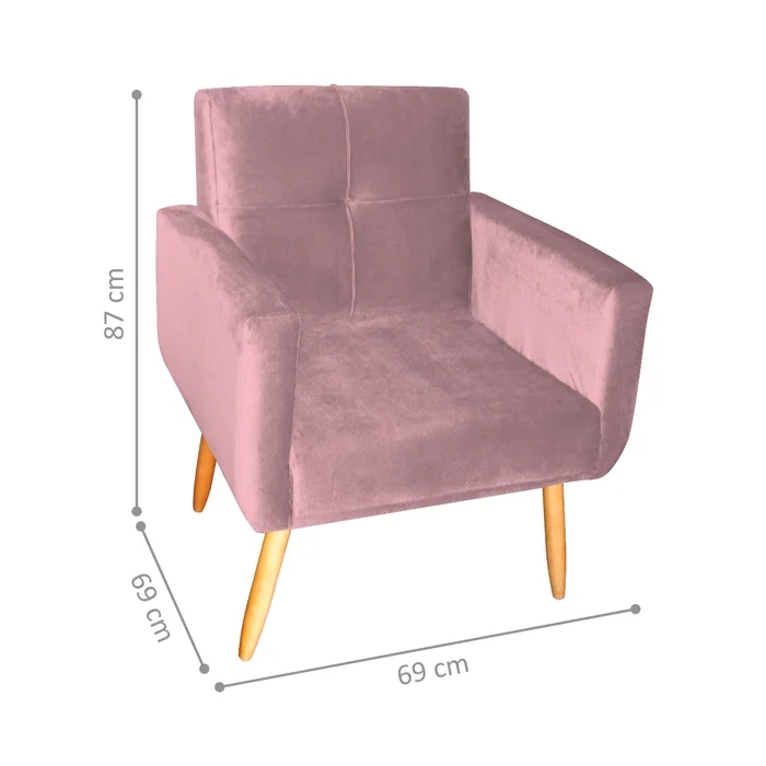 Poltrona Decorativa Itaqui Veludo Turkey Rosa