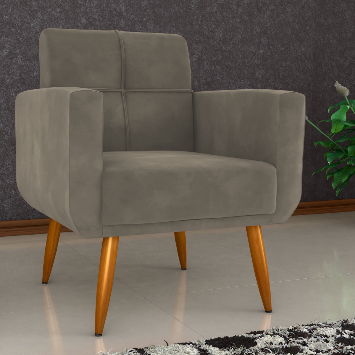 Poltrona Decorativa Juan Veludo Cappuccino