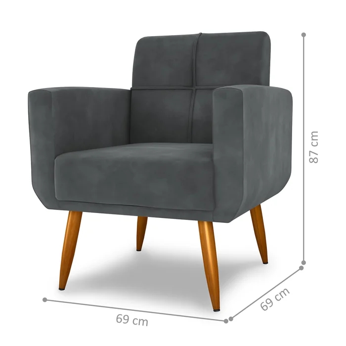 Poltrona Decorativa Juan Veludo Cinza