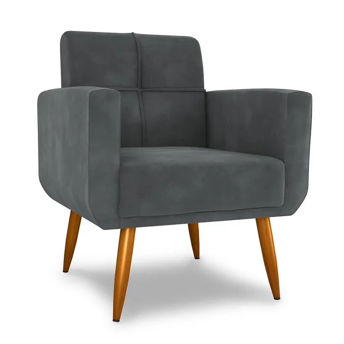 Poltrona Decorativa Juan Veludo Cinza
