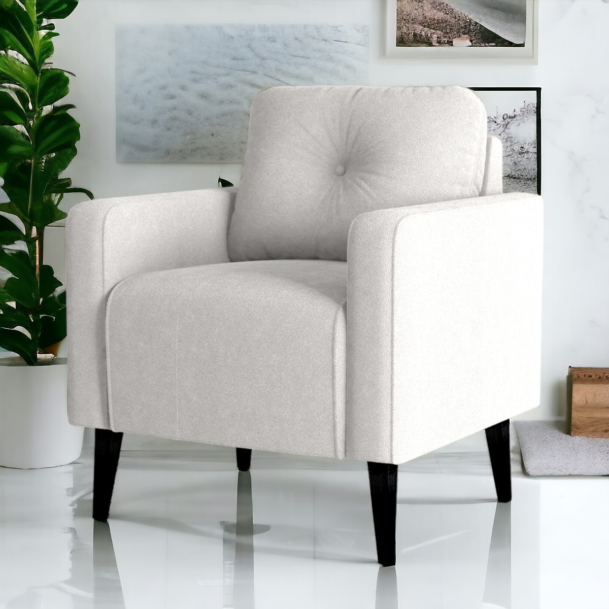 Poltrona Decorativa Miguel Boucle Bege