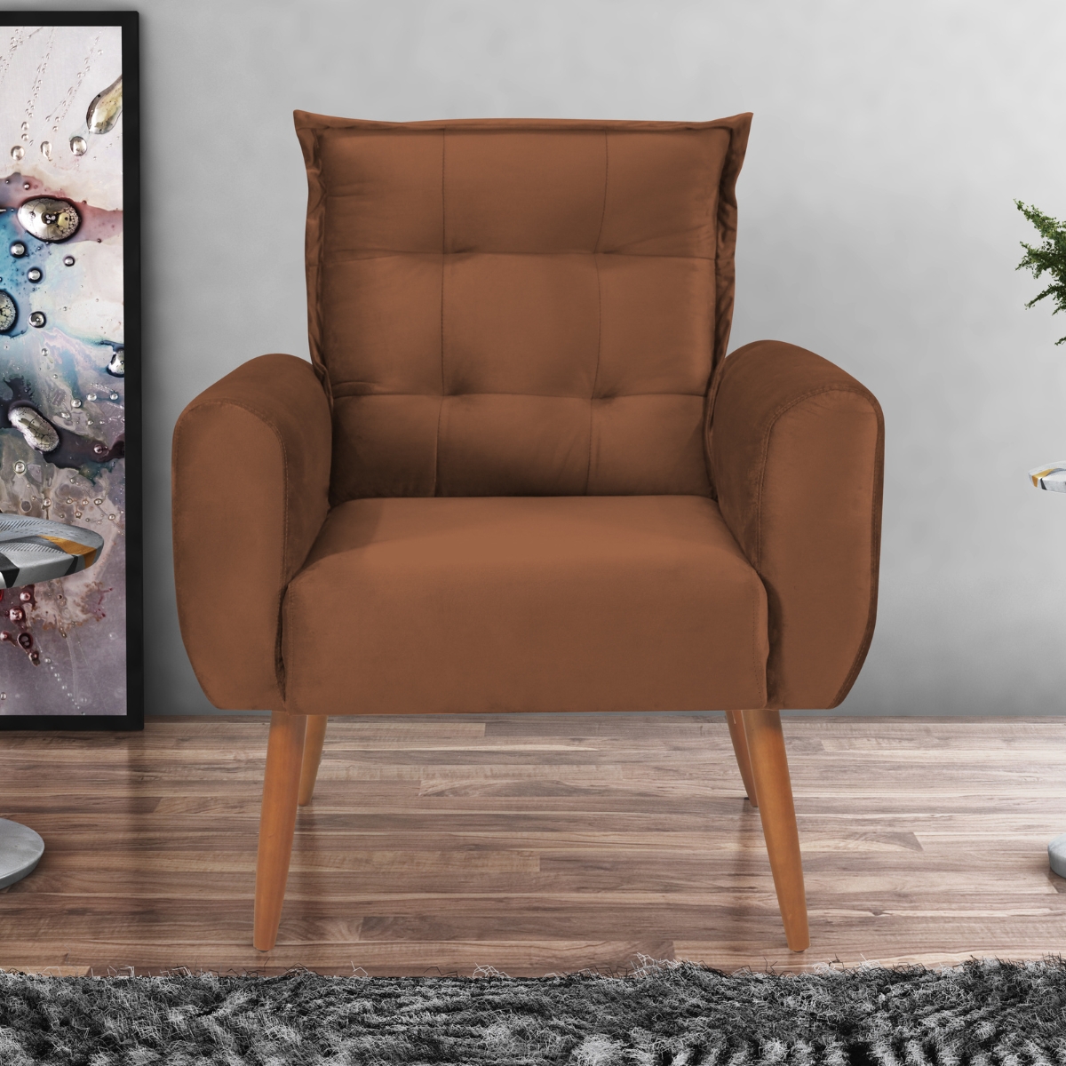 Poltrona Decorativa para Sala Arcos Veludo Ferrugem