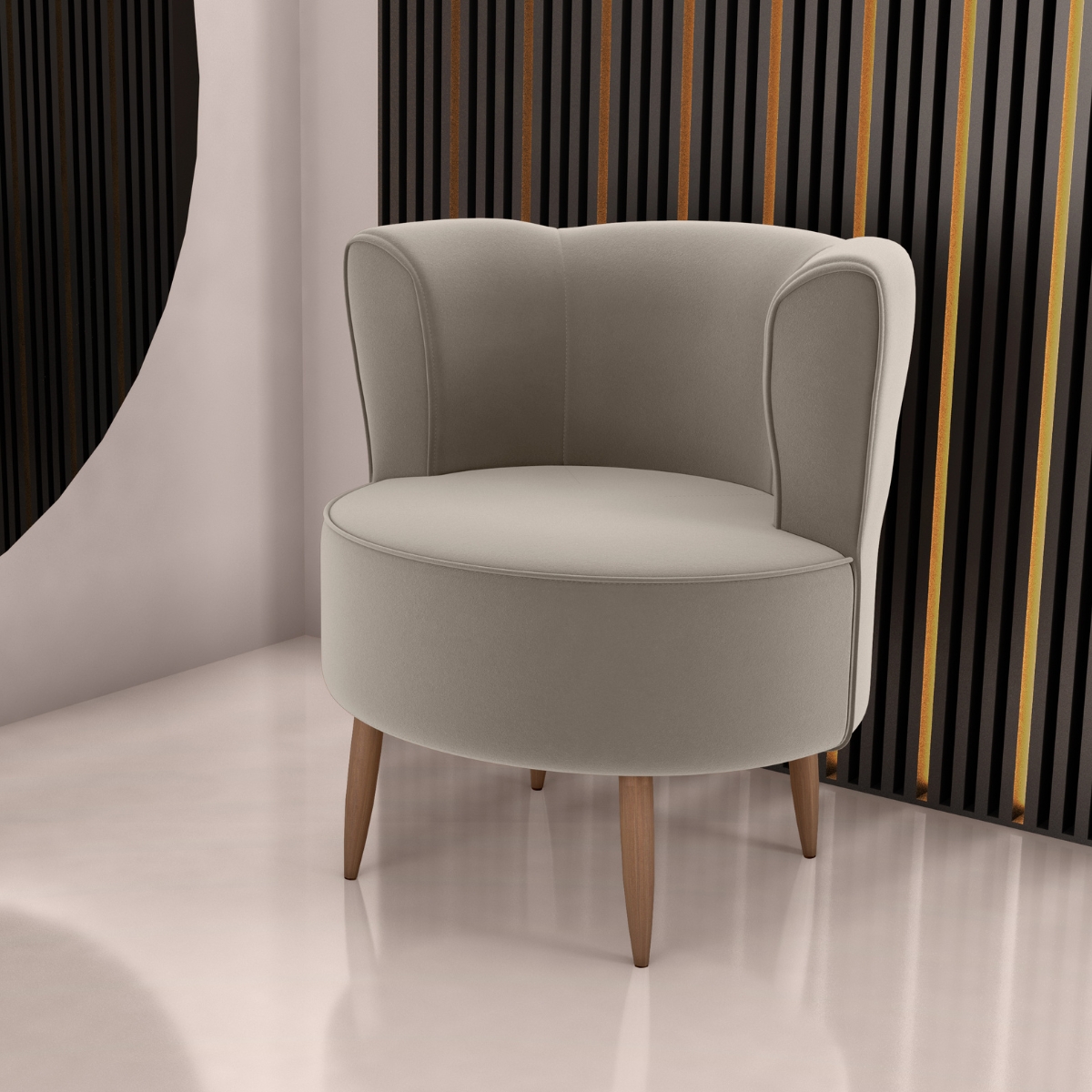Poltrona Decorativa para Sala Ariel  Veludo Cappuccino