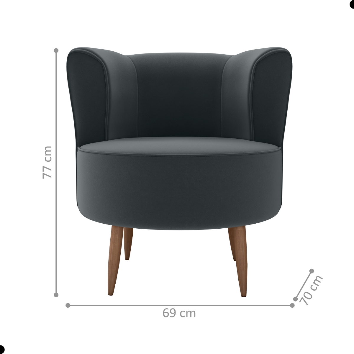 Poltrona Decorativa para Sala Ariel  Veludo Cinza