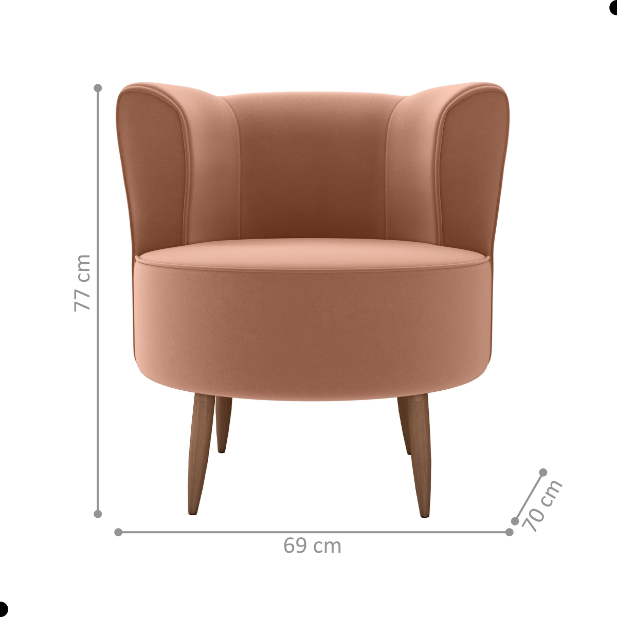 Poltrona Decorativa para Sala Ariel  Veludo Ferrugem