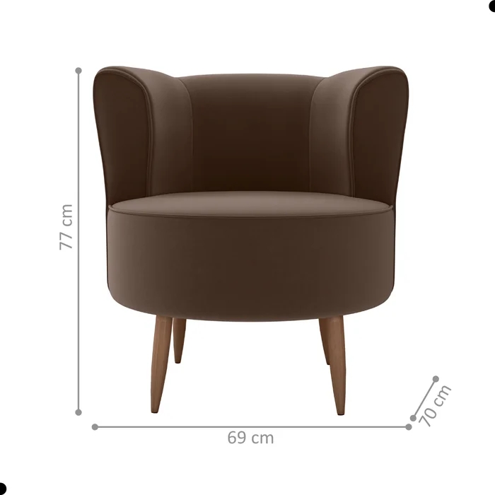 Poltrona Decorativa para Sala Ariel  Veludo Marrom