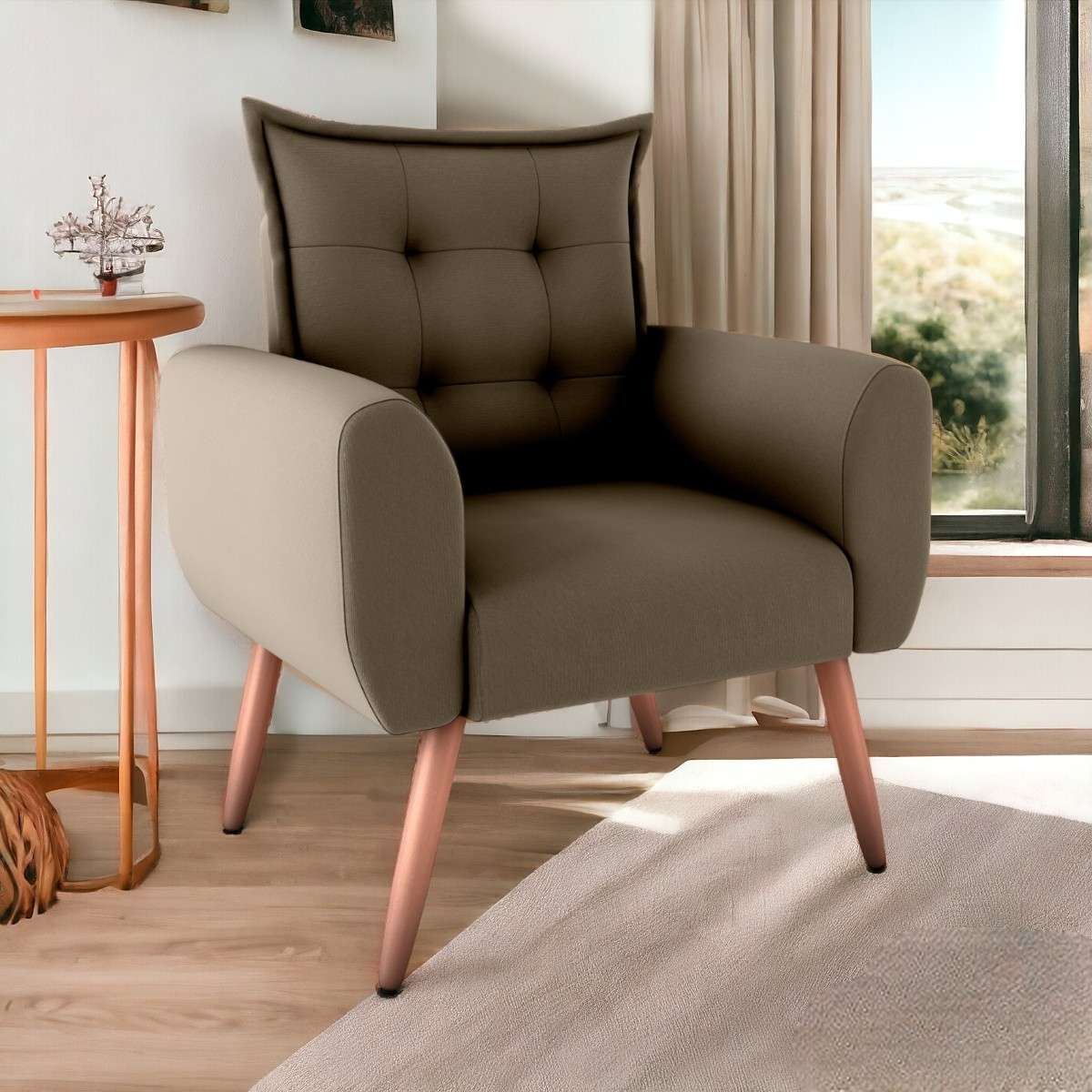 Poltrona Decorativa para Sala Ravi Suede Cappuccino