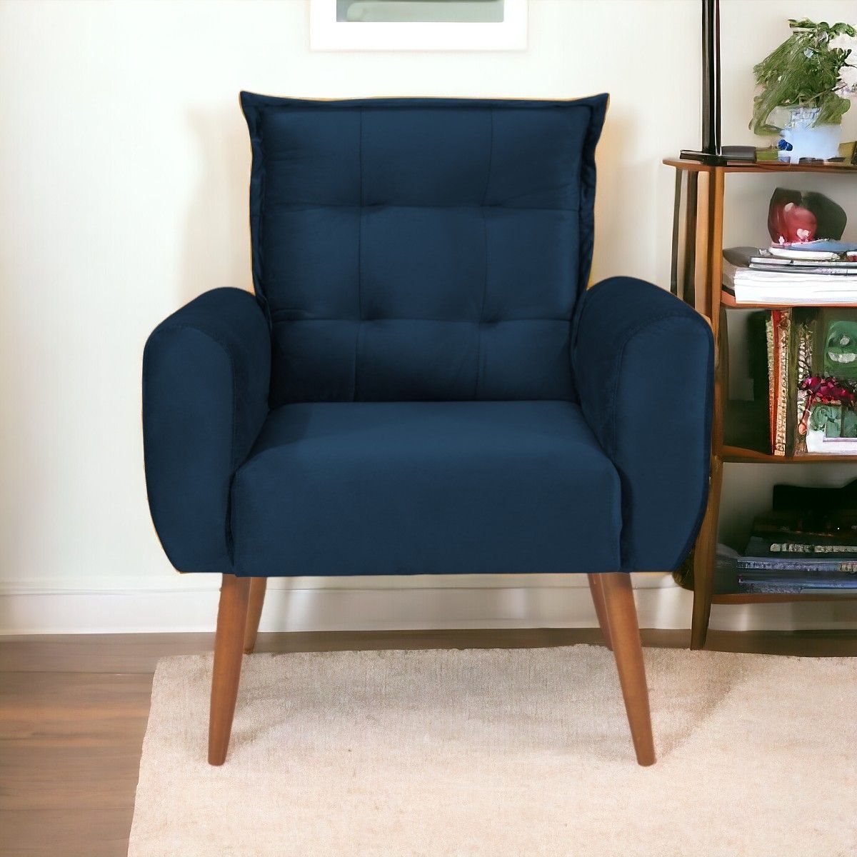 Poltrona Decorativa para Sala Ravi Veludo Azul