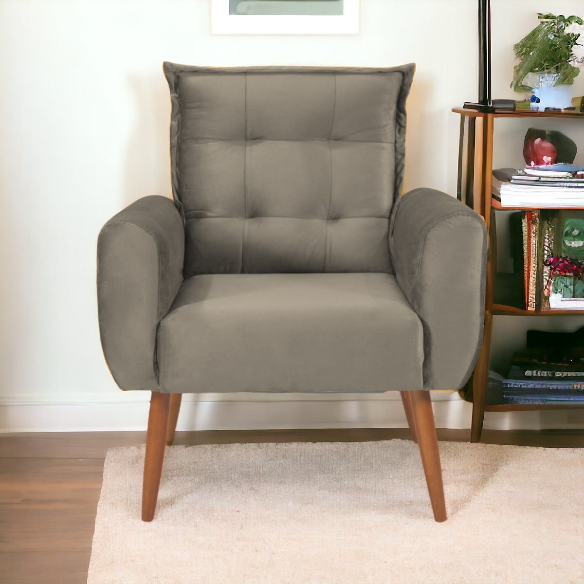 Poltrona Decorativa para Sala Ravi Veludo Cappuccino