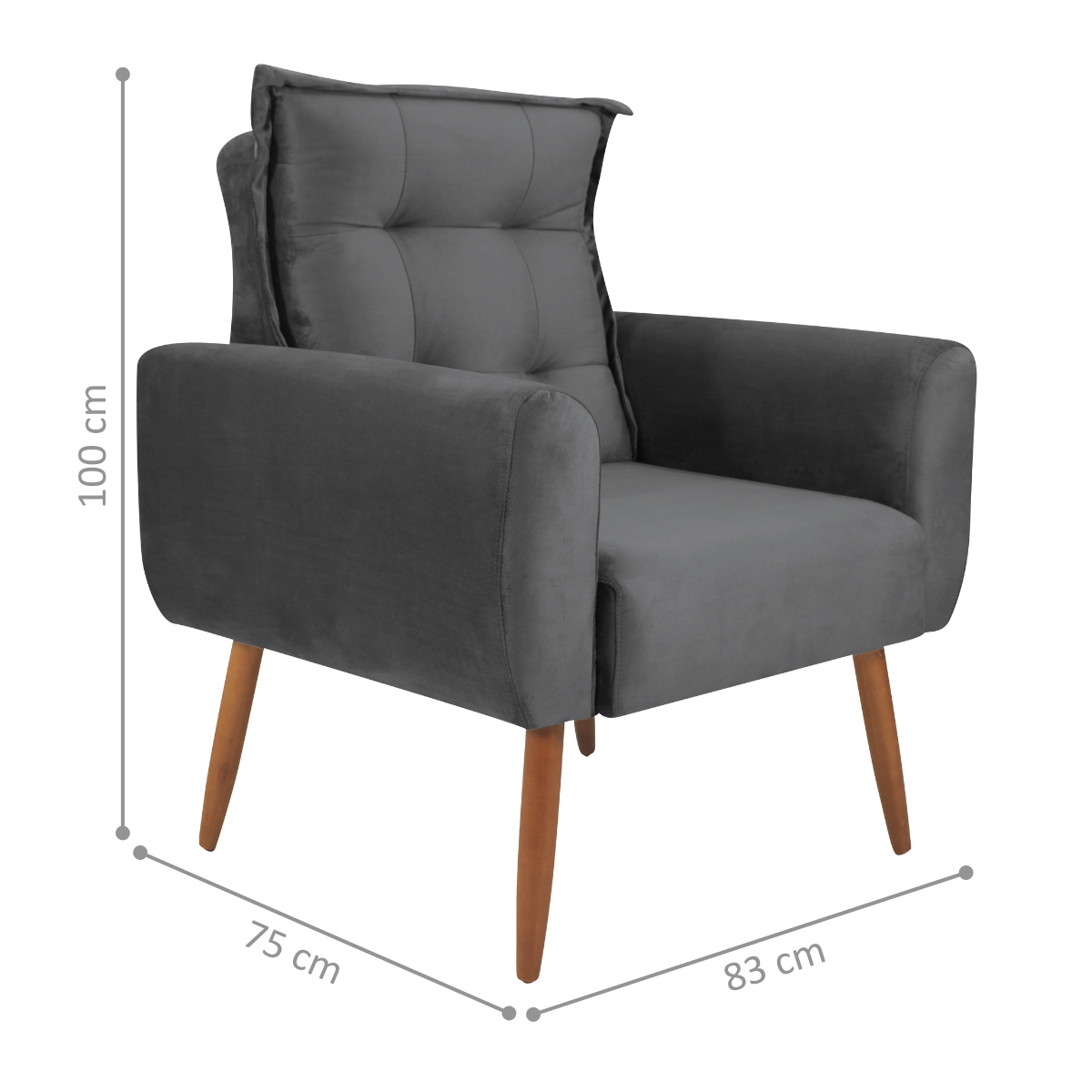 Poltrona Decorativa para Sala Ravi Veludo Cinza