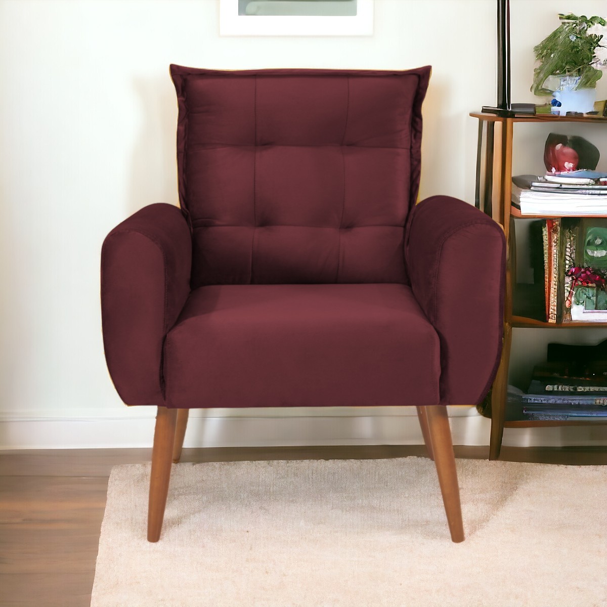 Poltrona Decorativa para Sala Ravi Veludo Vinho