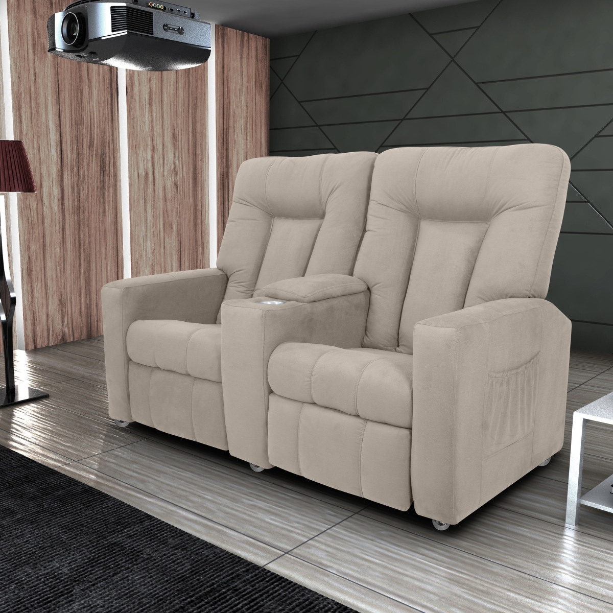 Poltrona Reclinável 2 Lugares Karen Veludo Light Bege