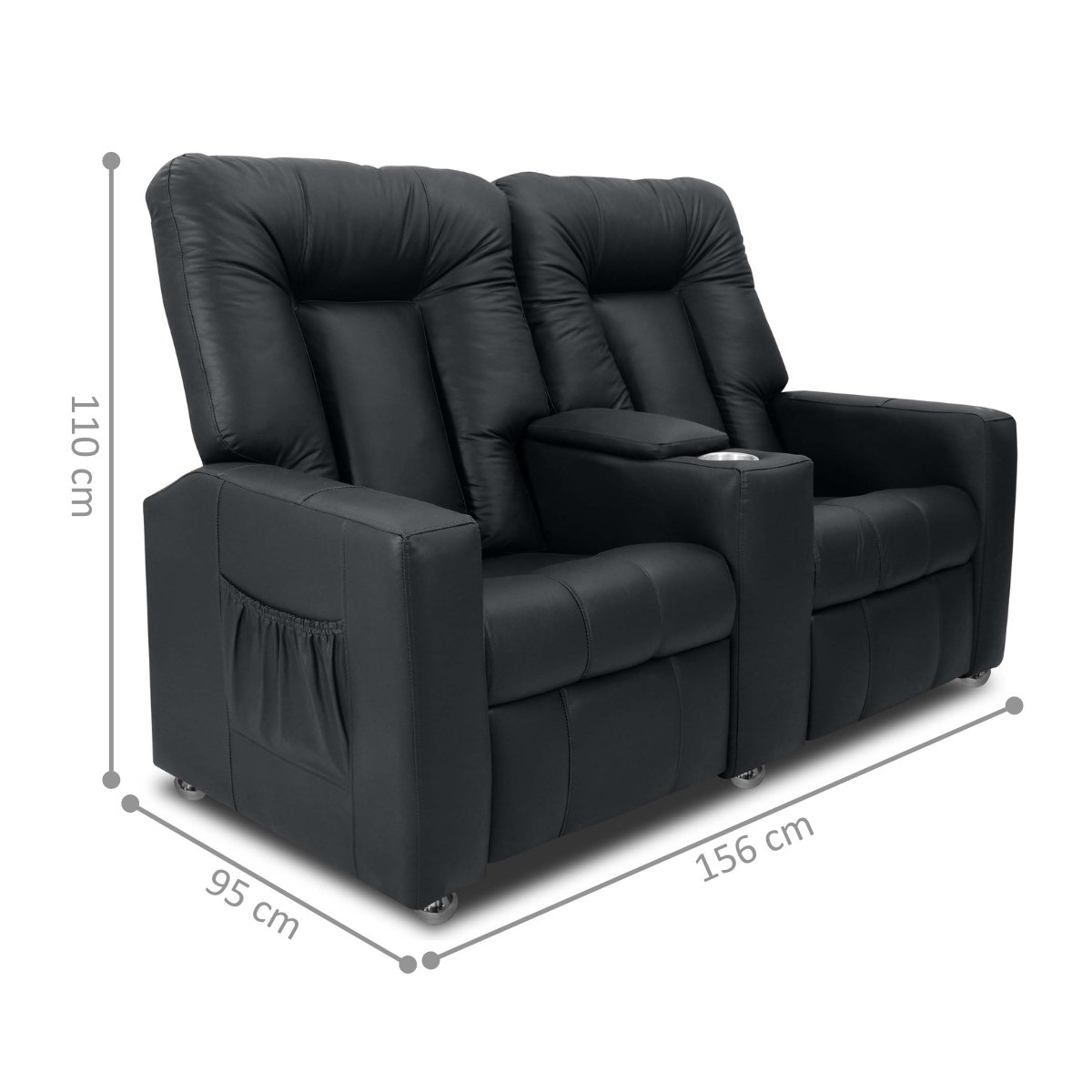 Poltrona Reclinável 2 Lugares Kassel  Sintetico Preto