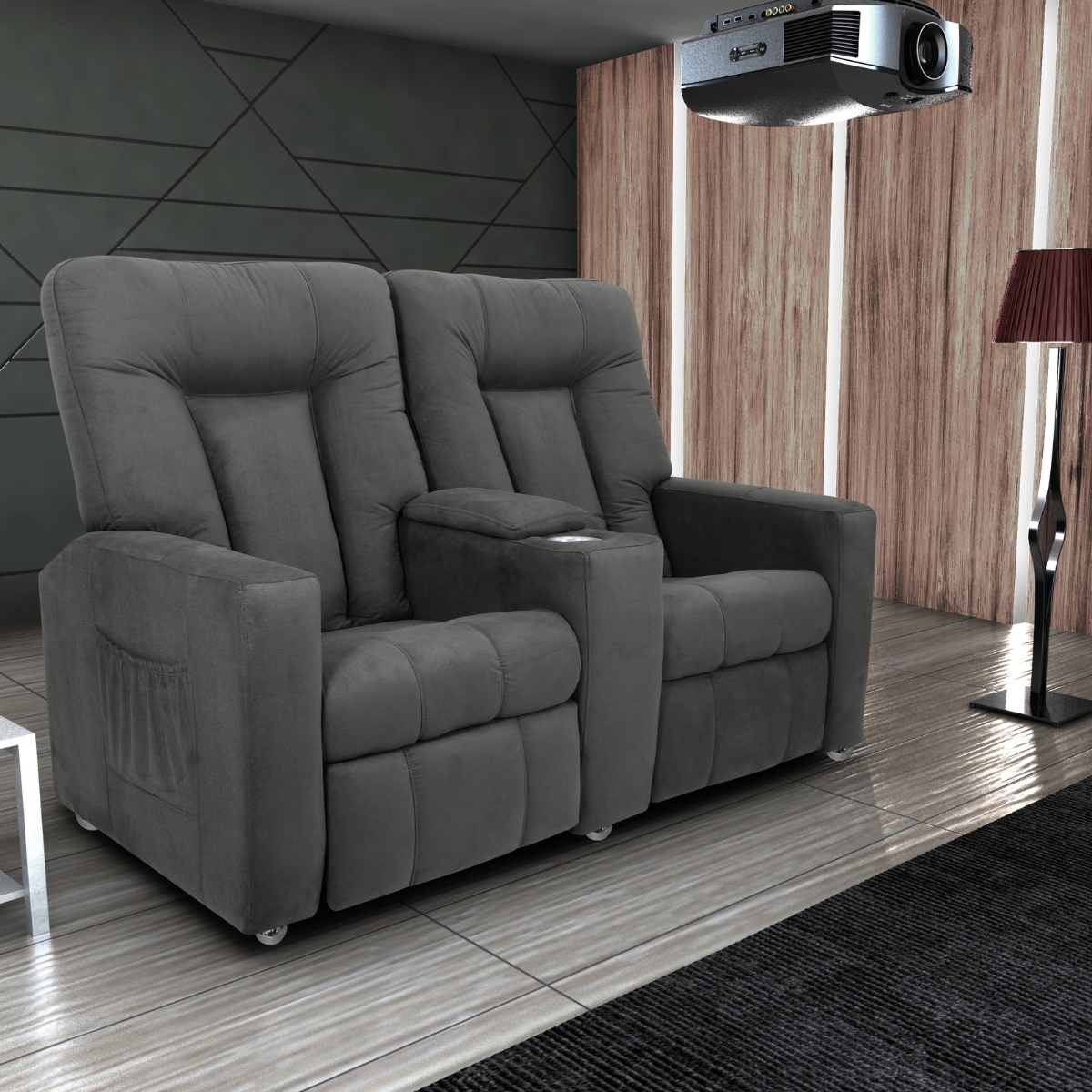 Poltrona Reclinável 2 Lugares Kassel  Veludo Light Cinza