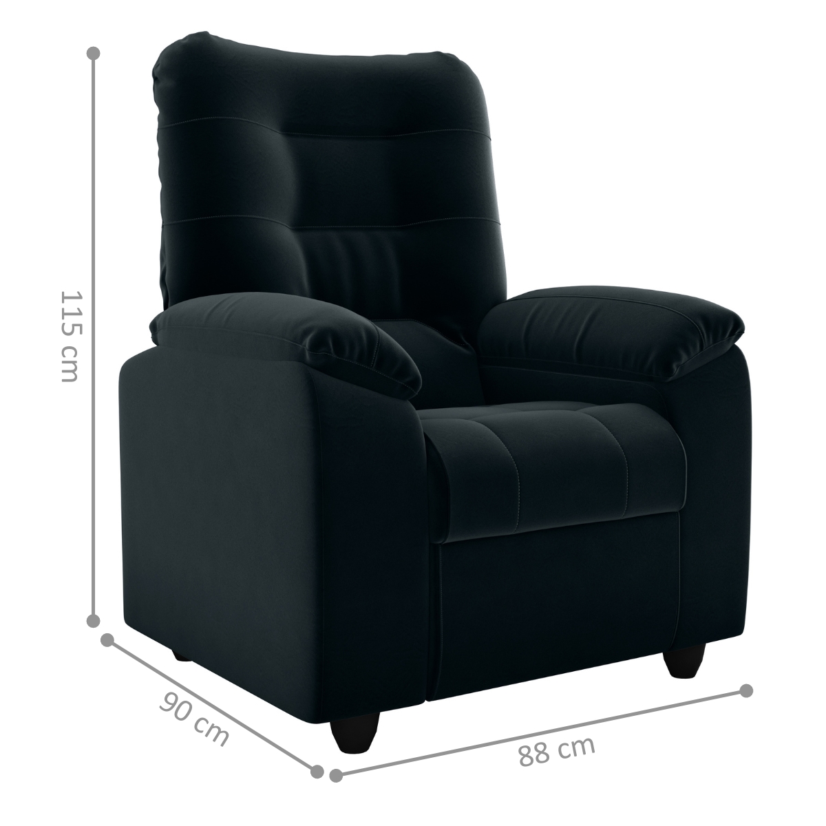 Poltrona Reclinável Almofadada Luka Veludo Preto