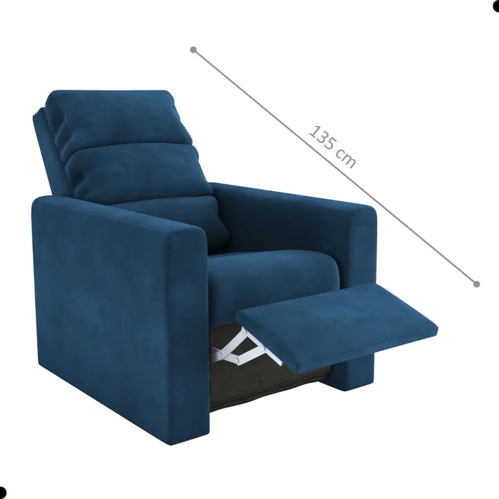 Poltrona Reclinável Saul Veludo Azul