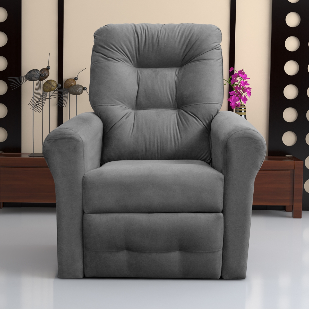 Poltrona Reclinável para Descanso Guaíra Suede Cinza