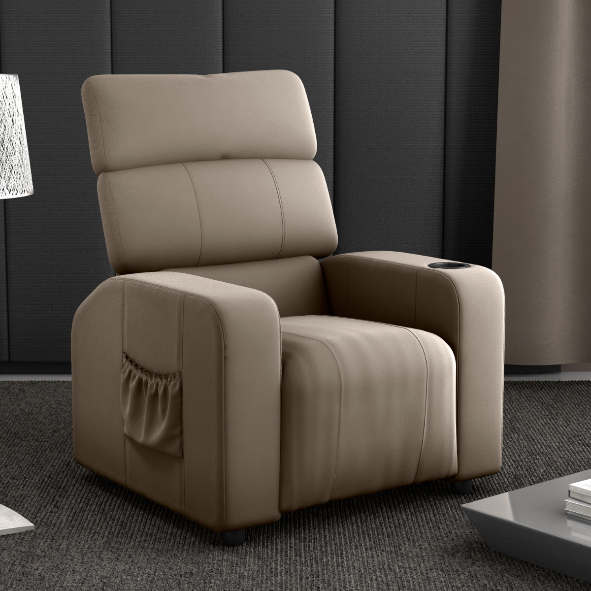 Poltrona Reclinável para Sala Hull Veludo Cappuccino
