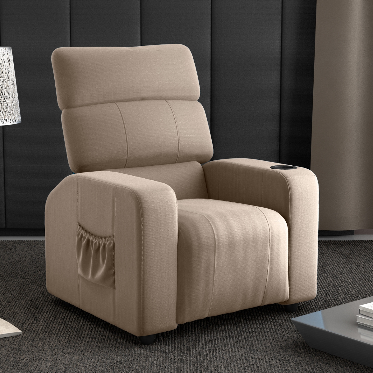 Poltrona Reclinável para Sala Roma Veludo Turkey Cappuccino