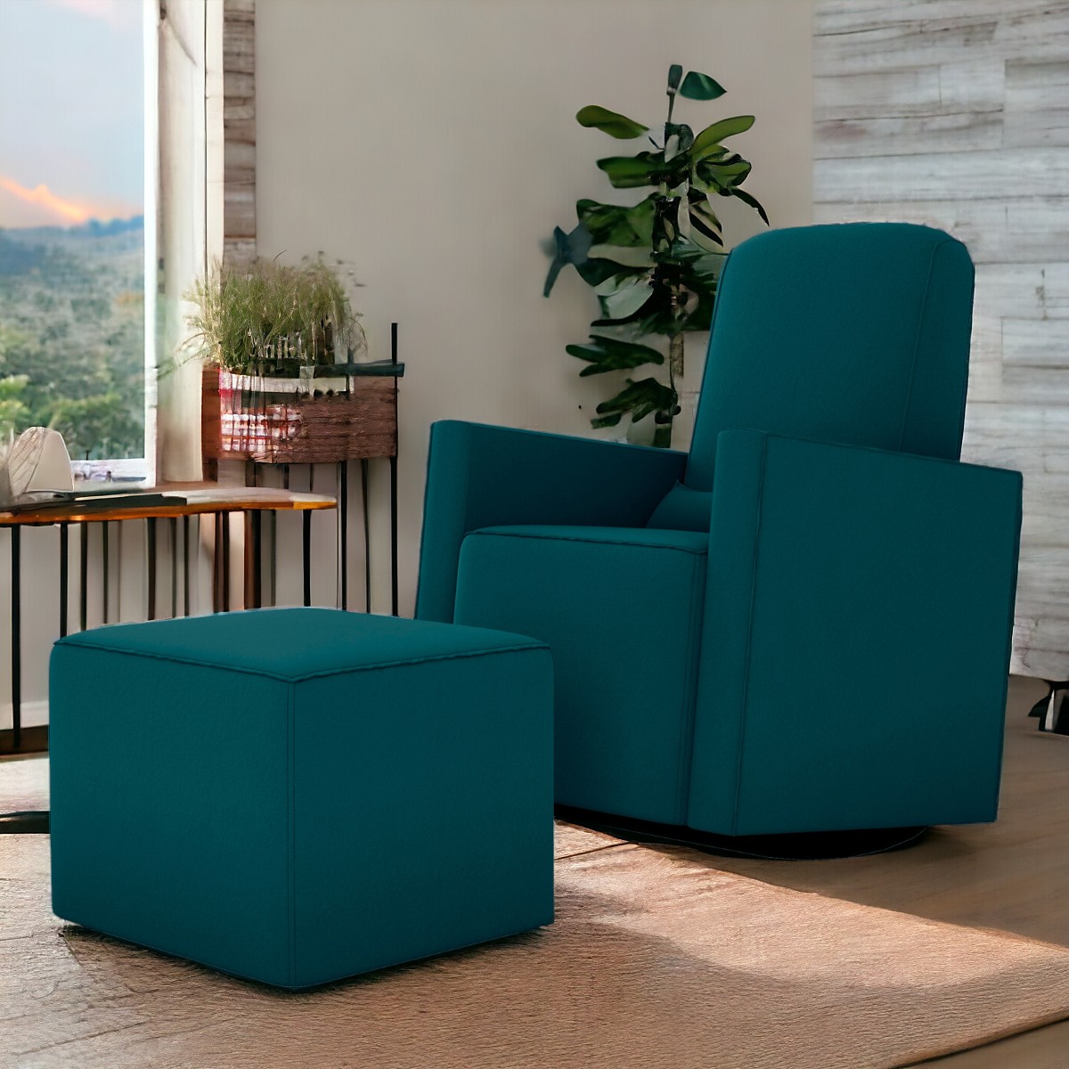 Poltrona para Amamentação com Puff León Suede Petróleo