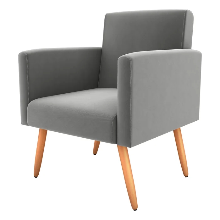 Poltrona para Decoração Sara Suede Cinza