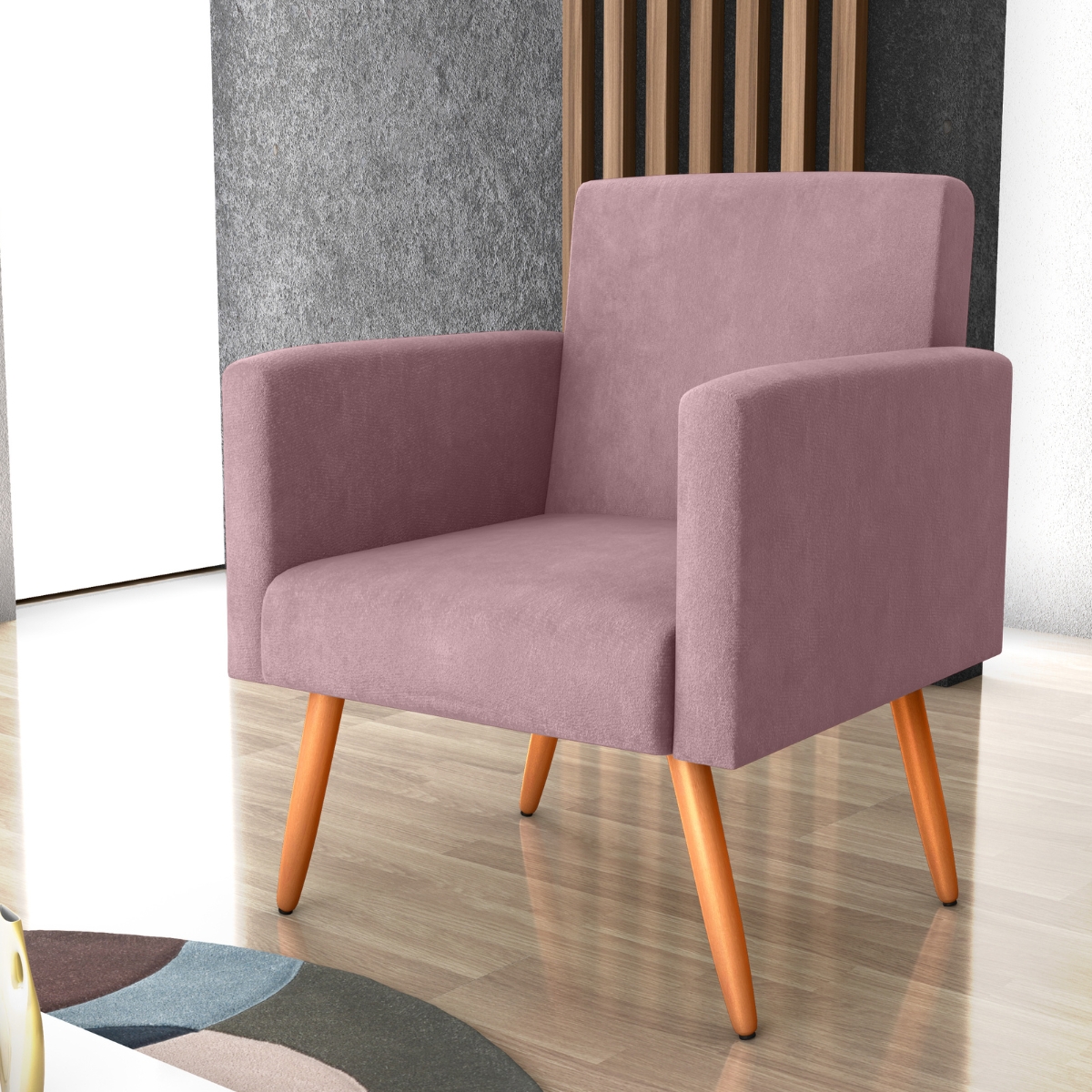 Poltrona para Decoração Sara Veludo Turkey Rosa