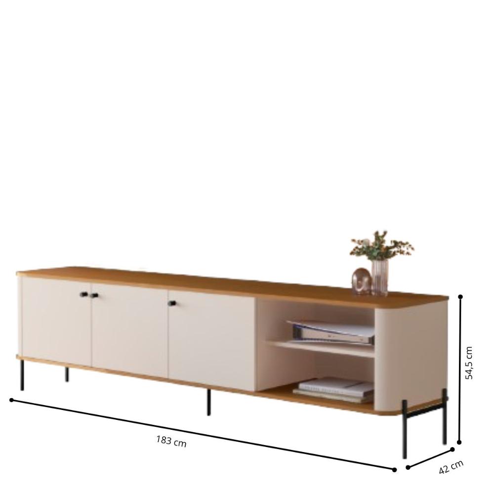 Rack Para TV 70 Polegadas Olaf Off White Nature Preto