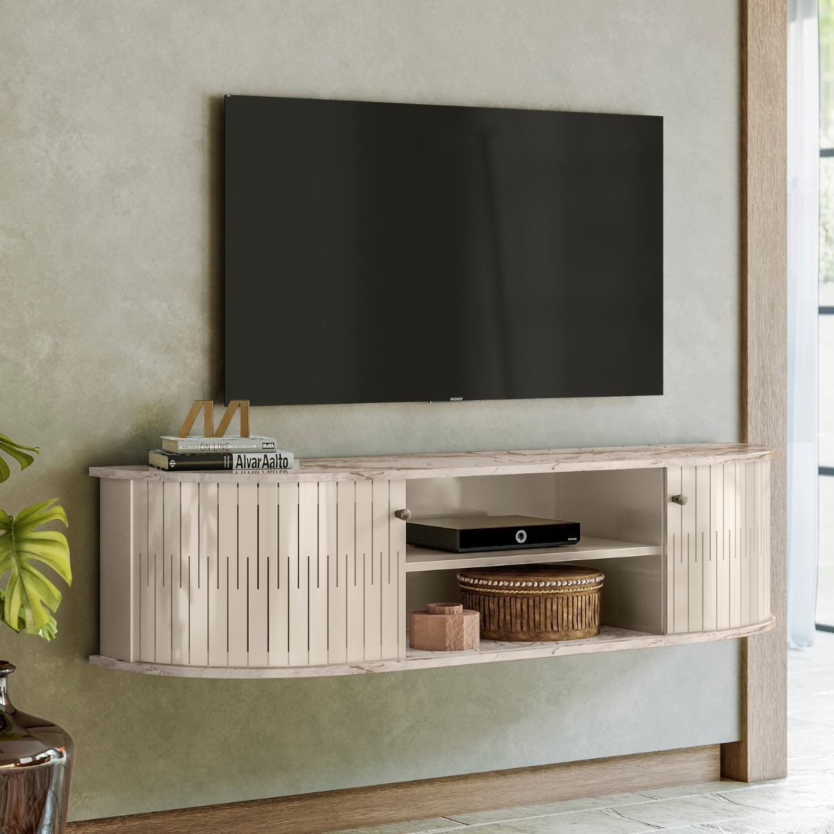 Rack Suspenso  Para TVs 60" Verona Calacata Off White