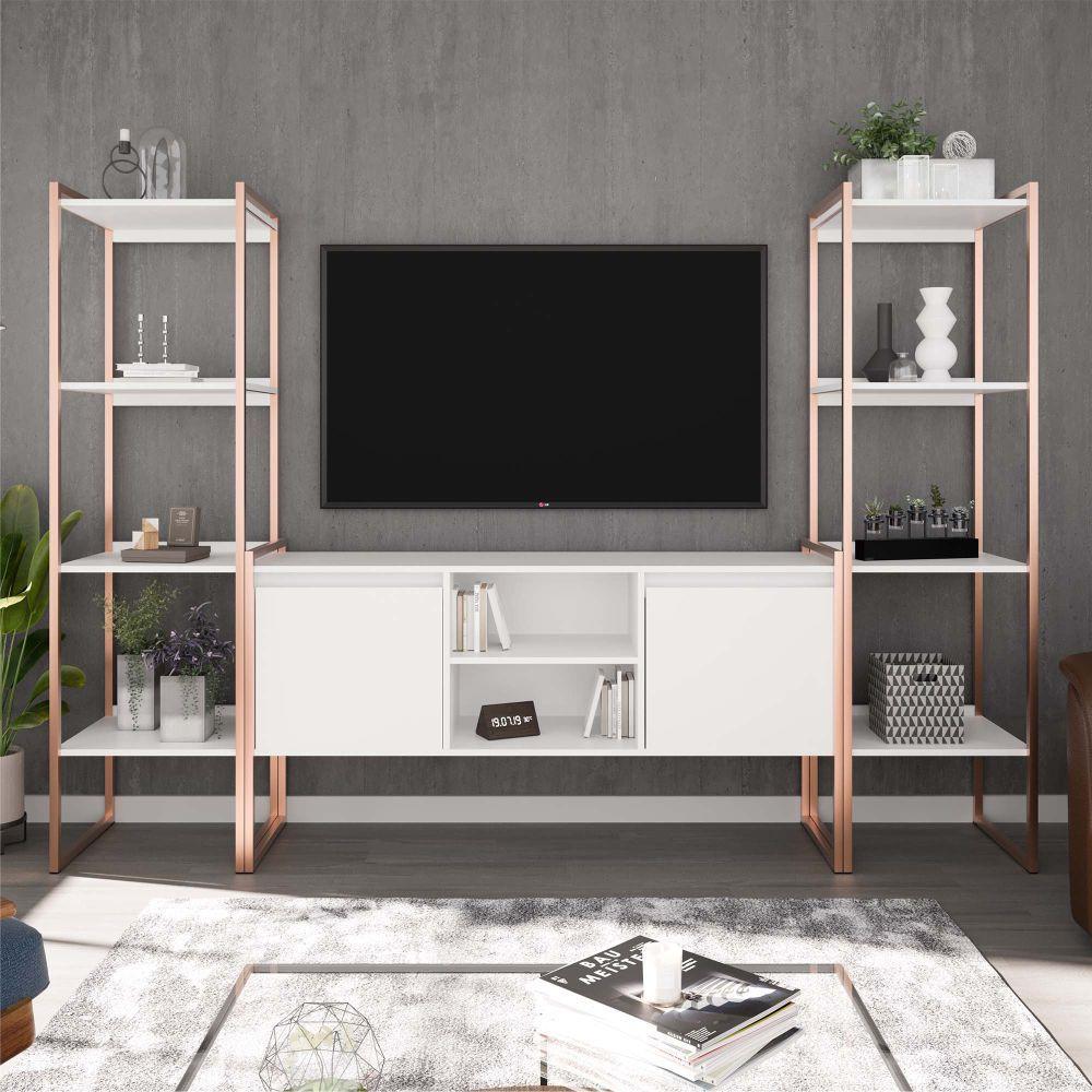 Rack com Estante 2 Portas Manila Branco Cobre