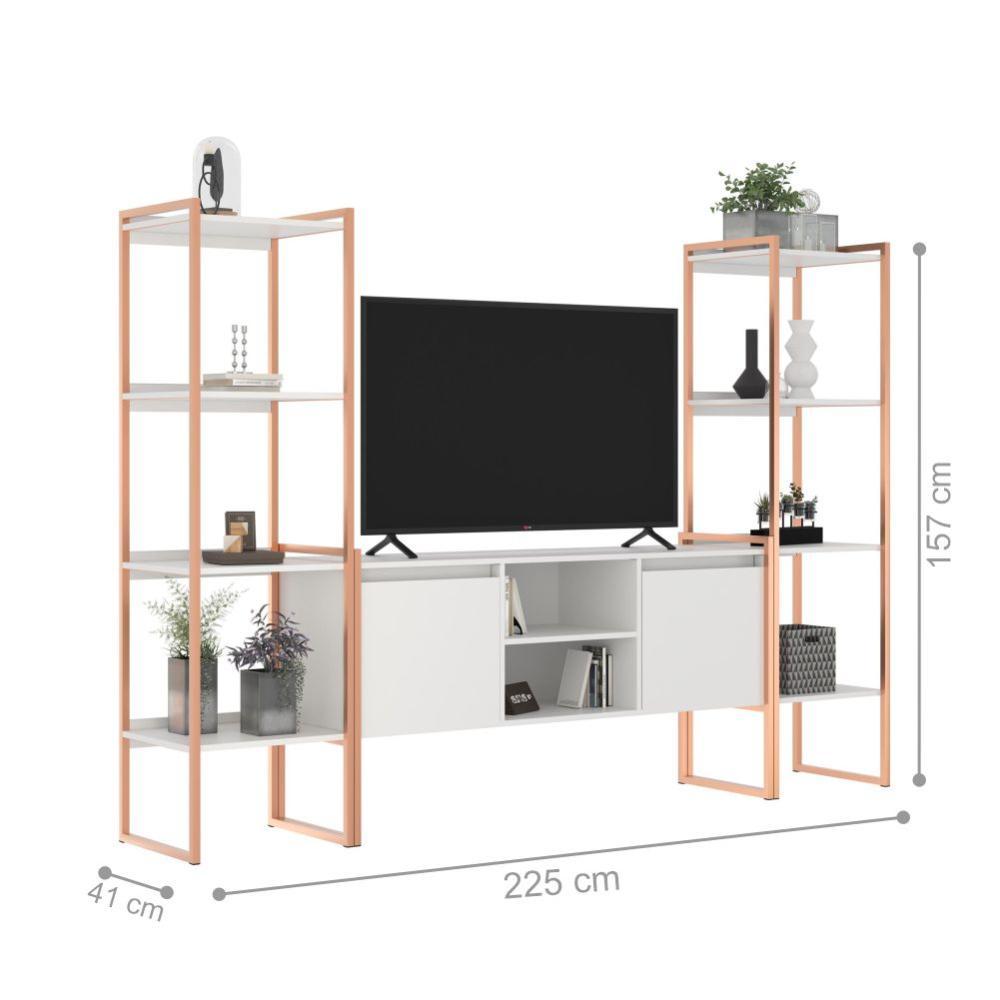 Rack com Estante 2 Portas Manila Branco Cobre
