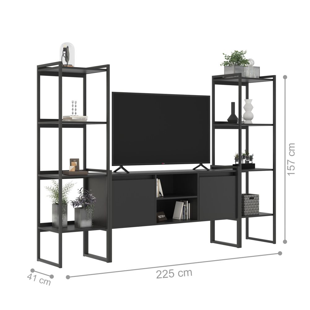 Rack com Estante 2 Portas Manila Preto Onix