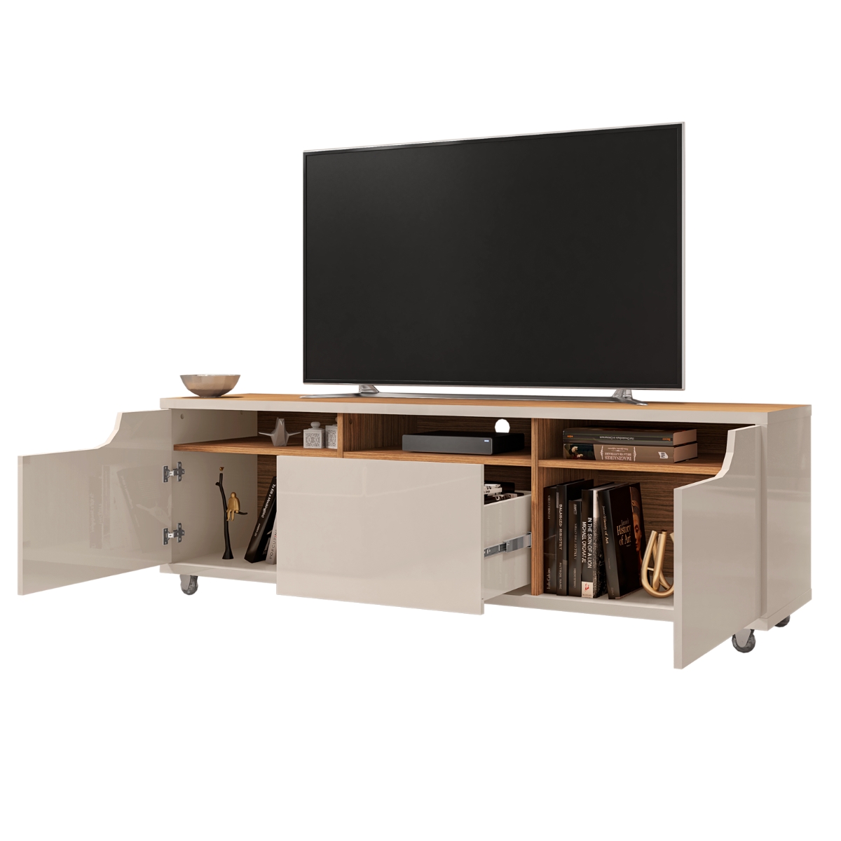 Rack com Rodizíos para TVs de 60" Elkins Off White Noce