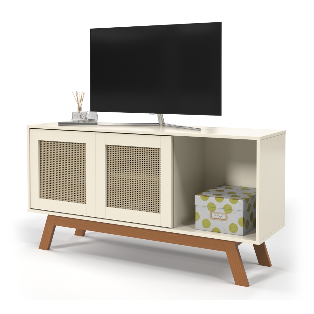Rack para TV Amsterdam detalhe em Rattan Sintético Off White