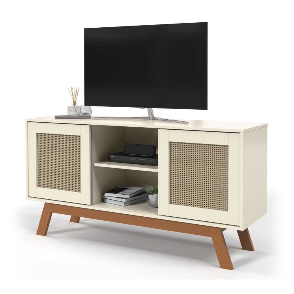 Rack para TV Amsterdam detalhe em Rattan Sintético Off White