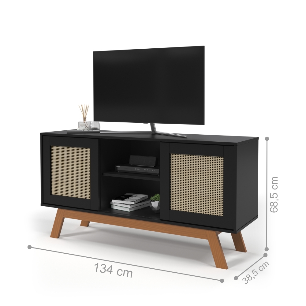 Rack para TV Amsterdam detalhe em Rattan Sintético Preto