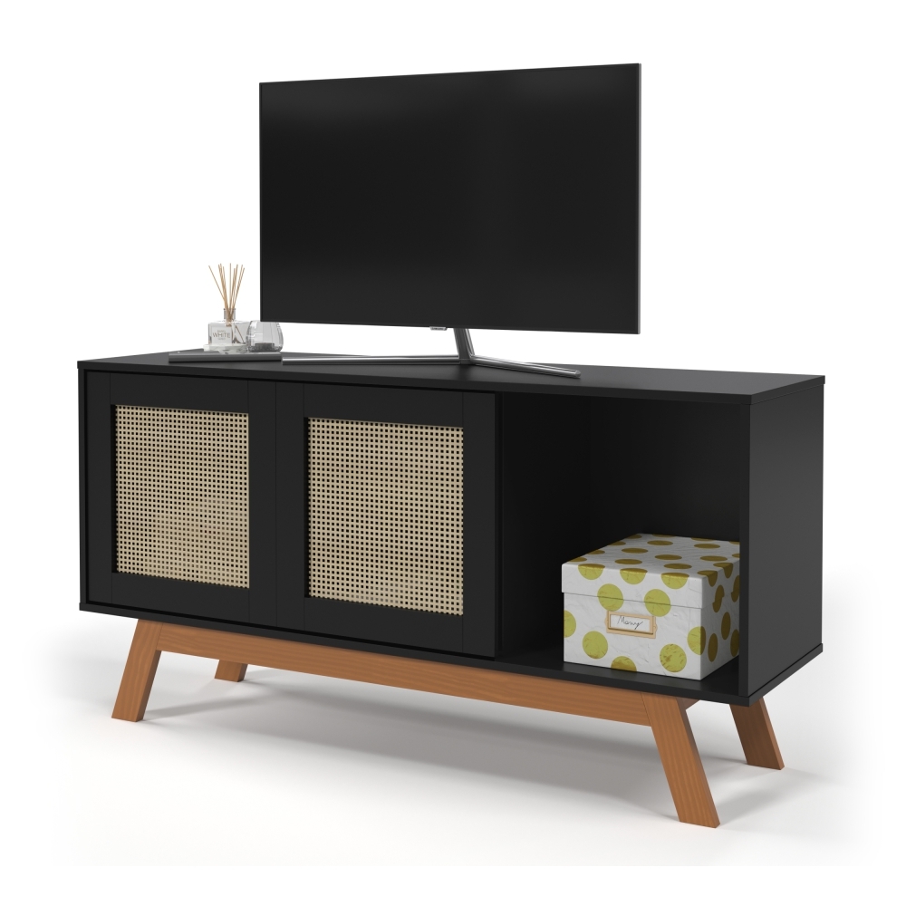 Rack para TV Amsterdam detalhe em Rattan Sintético Preto