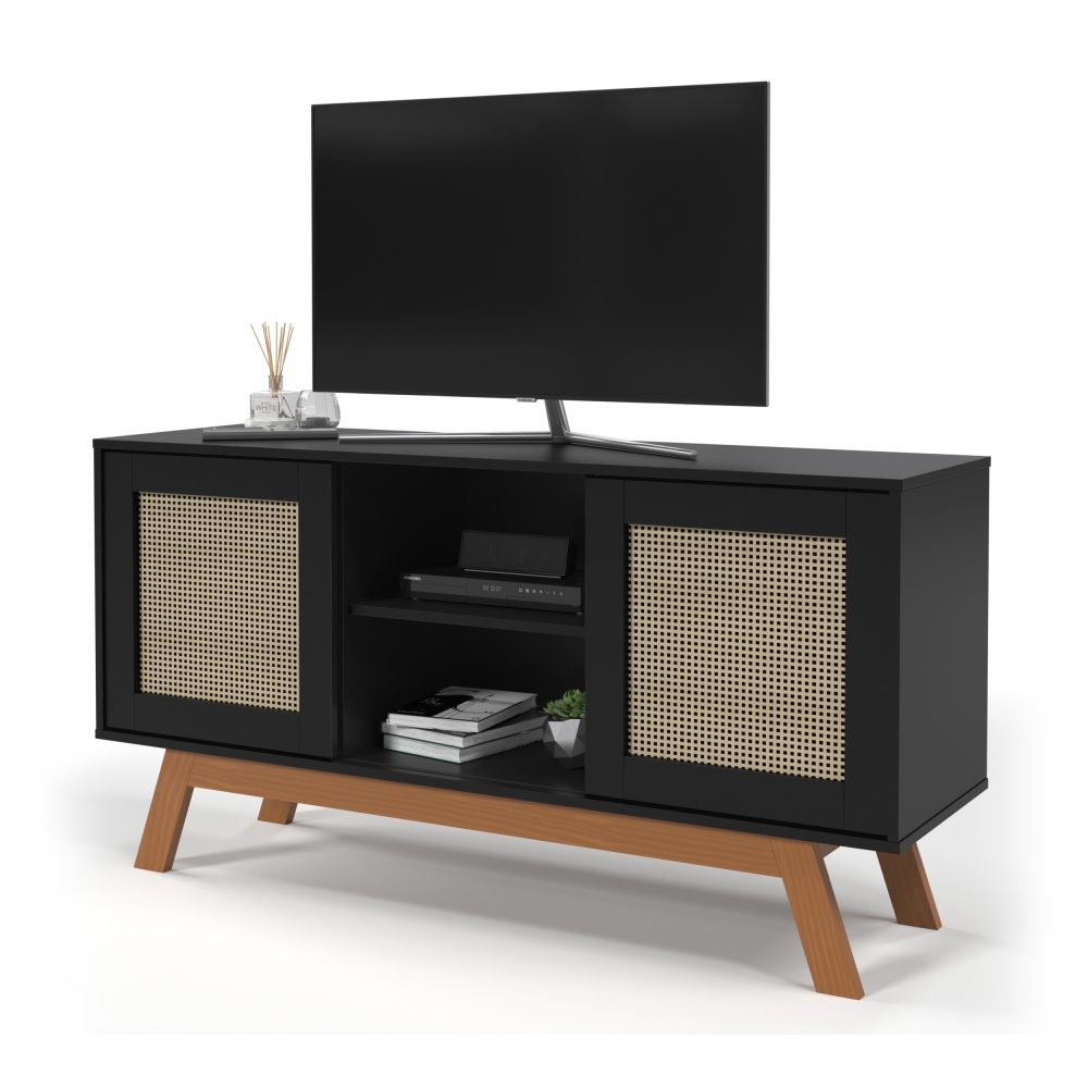 Rack para TV Amsterdam detalhe em Rattan Sintético Preto