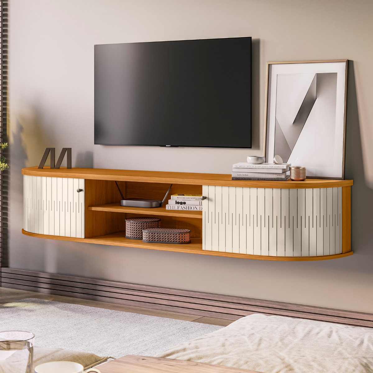 Rack para TV's de 75 Polegadas Génova Cinamomo Off White