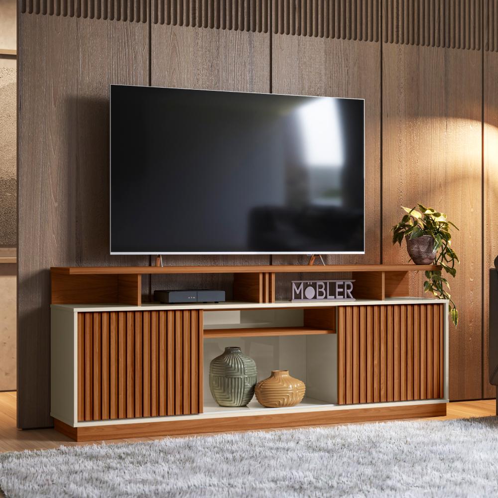 Rack para TVs até 75 Polegadas Ajax Cinamomo Mel Off White