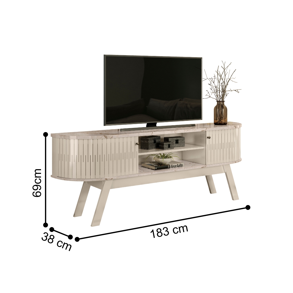 Rack para TVs de 75 Polegadas Leicester Calacata Off White