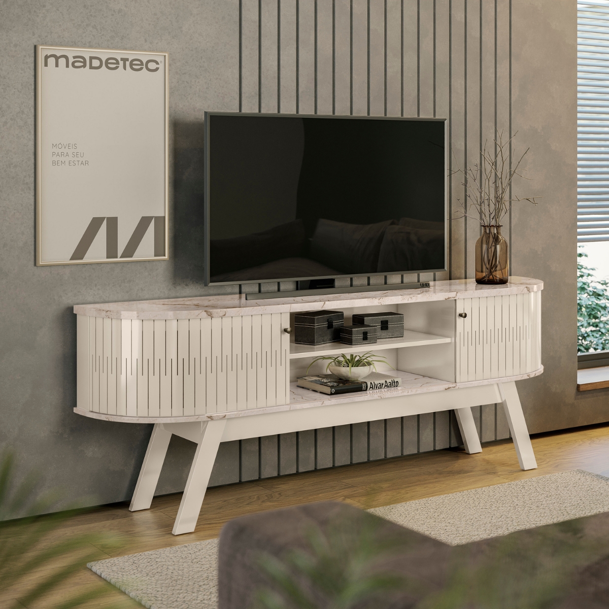 Rack para TVs de 75 Polegadas Leicester Calacata Off White
