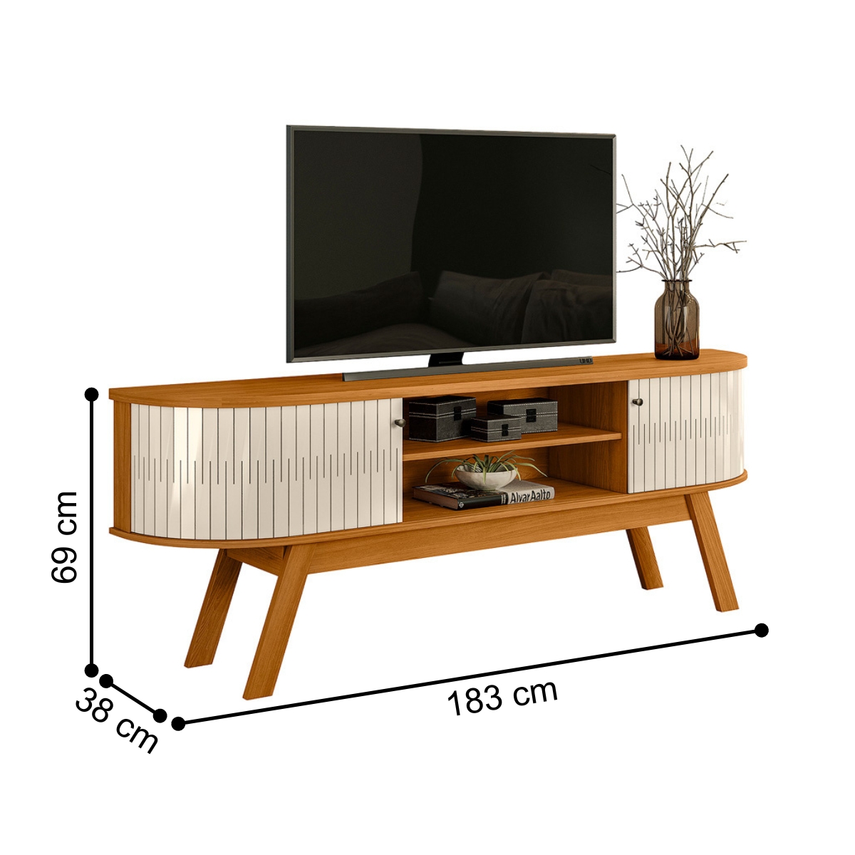 Rack para TVs de 75 Polegadas Leicester Cinamomo Off White