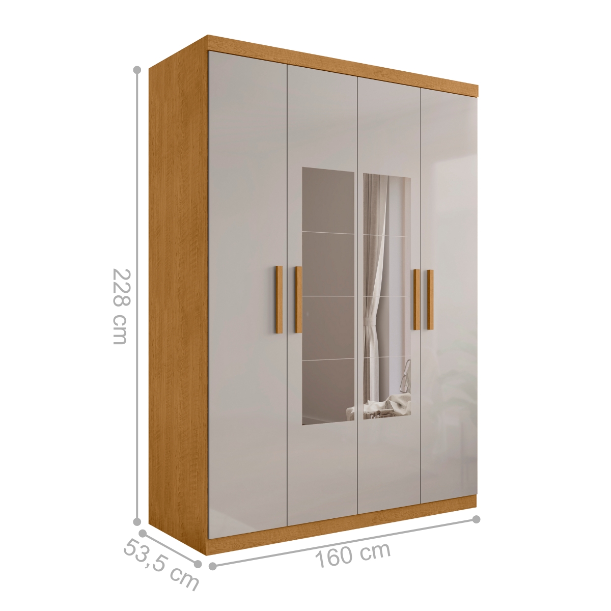 Roupeiro 4 Portas com Espelho Ameixa Naturalle Off White