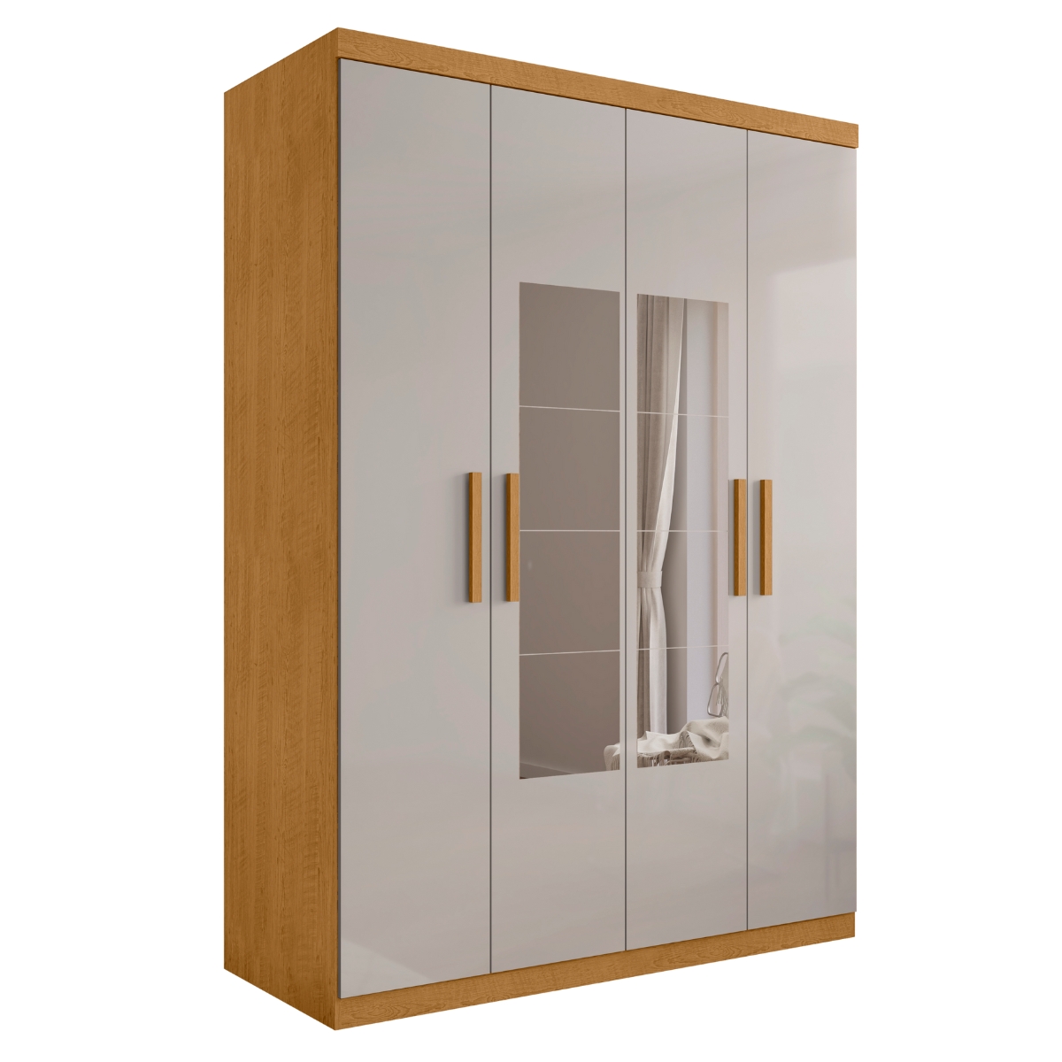 Roupeiro 4 Portas com Espelho Ameixa Naturalle Off White