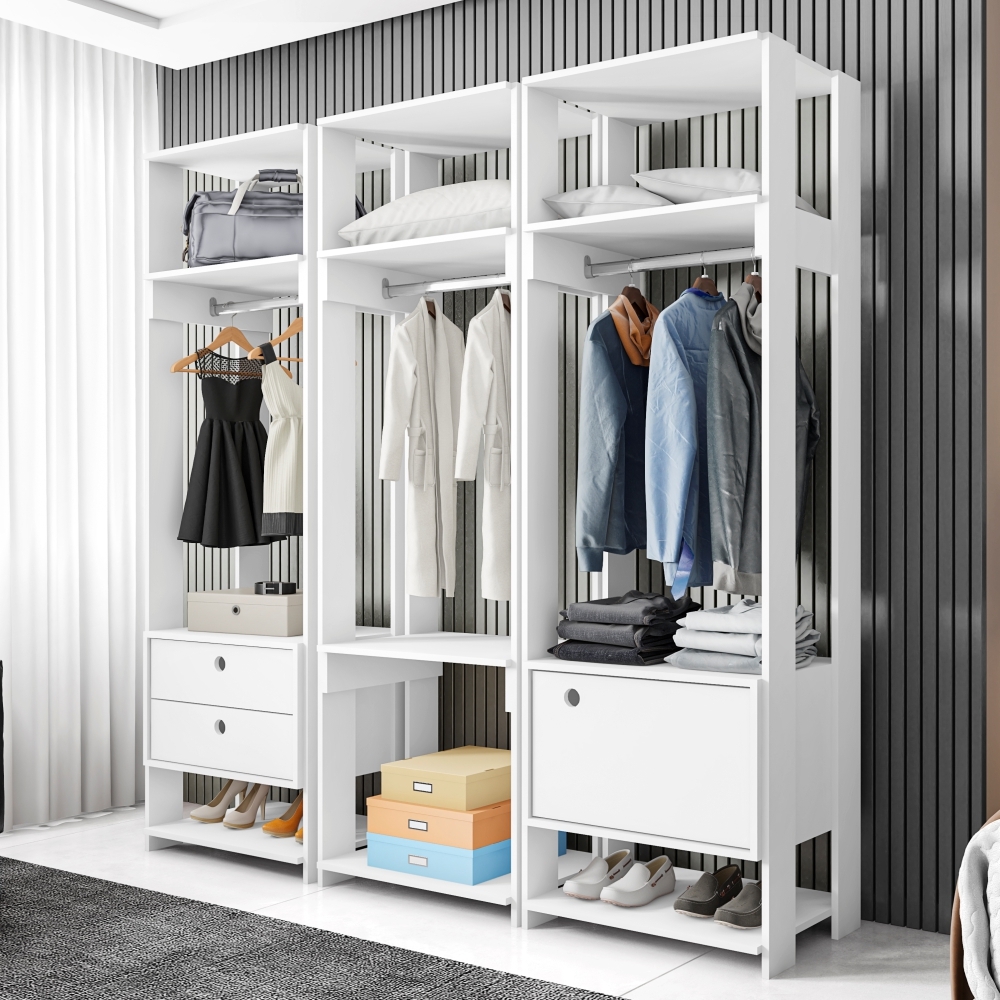 Roupeiro Madri Branco com Porta e Gaveta