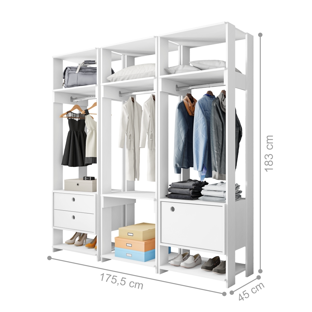 Roupeiro Madri Branco com Porta e Gaveta